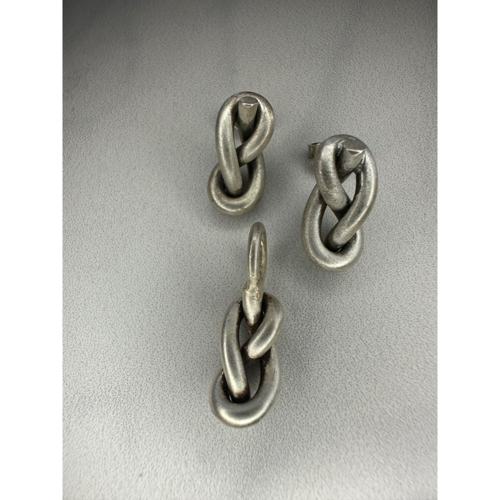 Vintage Sterling Silver 925 Sculptural Knot Stud Earrings and Pendant Set 9g